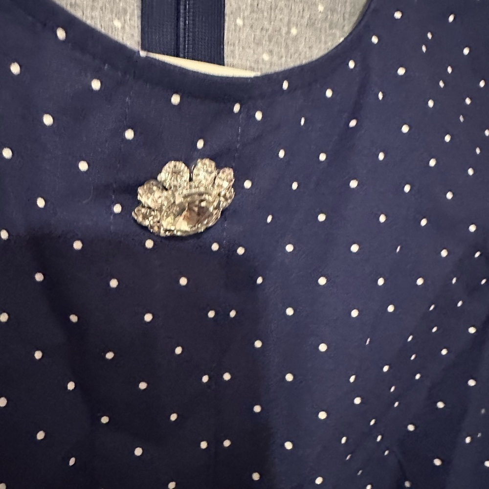 DANIELLE BERNSTEIN Navy Polka Dot Long Sleeve Dress - Picture 2 of 5